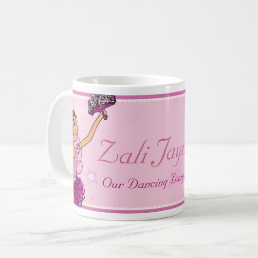 バレリーナの踊りの娘のピンク及び金褐色の女の子のマグ コーヒーマグカップ (正面左)