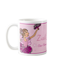 バレリーナの踊りの娘のピンク及び金褐色の女の子のマグ