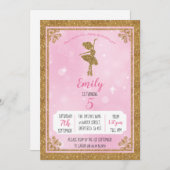 バレリーナの金ゴールドおよびピンクの誕生日のパーティの招待状 招待状 (正面/裏面)