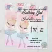 バレリーナの1歳の誕生日招待状 招待状 (正面/裏面)