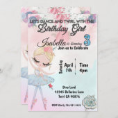バレリーナの3歳誕生日招待状 招待状 (正面/裏面)