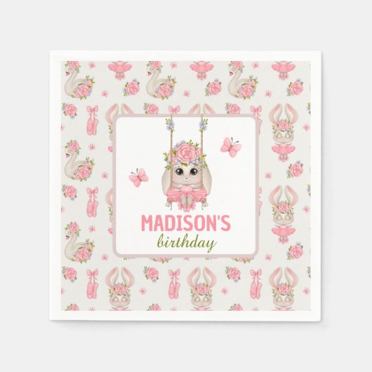 バレリーナをテーマにしたバニーパステルピンクの女の子 スタンダードカクテルナプキン (正面)