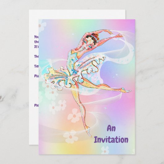 バレリーナをテーマにした誕生日パーティー12歳の女の子 招待状 (正面/裏面)