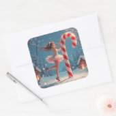 バレリーナアニメガール&キャンディーケーンクリスマス スクエアシール (封筒)