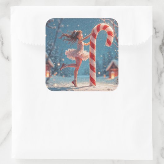 バレリーナアニメガール&キャンディーケーンクリスマス スクエアシール (バッグ)