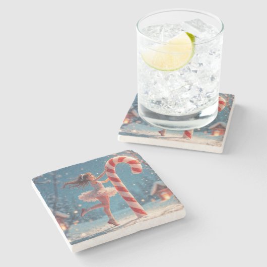 バレリーナアニメガール&キャンディーケーンクリスマス ストーンコースター (横)