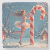 バレリーナアニメガール&キャンディーケーンクリスマス ストーンコースター (正面)