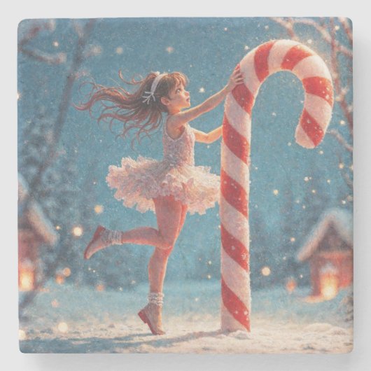 バレリーナアニメガール&キャンディーケーンクリスマス ストーンコースター (正面)