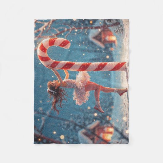 バレリーナアニメガール&キャンディーケーンクリスマス フリースブランケット (正面)