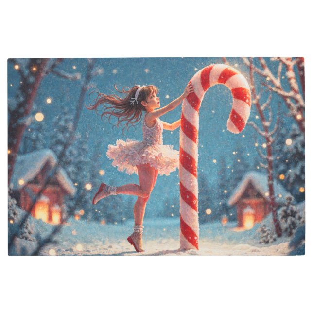 バレリーナアニメガール&キャンディーケーンクリスマス メタルプリント (正面)