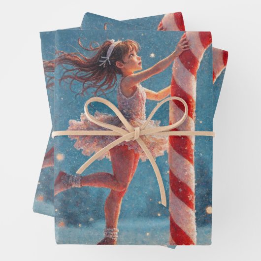 バレリーナアニメガール&キャンディーケーンクリスマス ラッピングペーパーシート (インサイチュ)