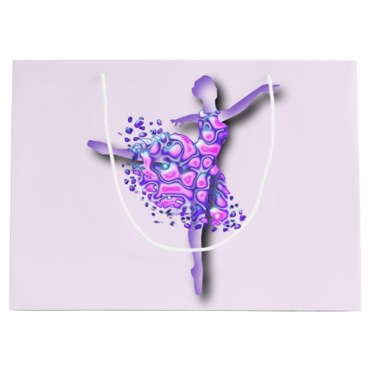 バレリーナアートパープルダンス – バレエダンサースケッチ ラージペーパーバッグ (正面)