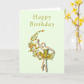 バレリーナウィメンバレエダンサー誕生日カード カード (黄色い花)