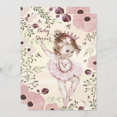 バレリーナウォーターカラーポピー赤ちゃんシャワー 招待状 (正面/裏面)