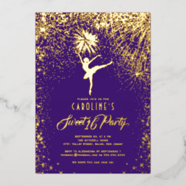 バレリーナエレガント花火スウィート16紫金ゴールド 箔招待状