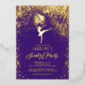 バレリーナエレガント花火スウィート16紫金ゴールド 箔招待状 (正面)