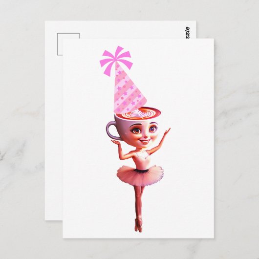 バレリーナカプチーナの誕生日パーティーハット ポストカード (正面/裏面)