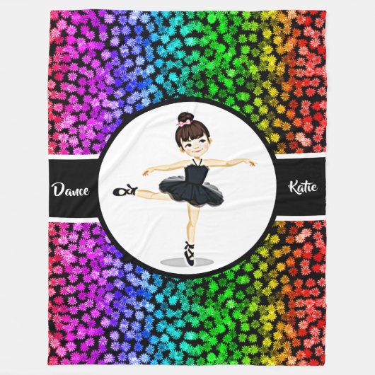 バレリーナガールズフラワーズダンスカラフルバレエ フリースブランケット (正面)