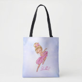 バレリーナガールピンクパープルバレエかわいらしダンス トートバッグ (正面)