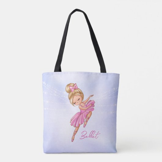 バレリーナガールピンクパープルバレエかわいらしダンス トートバッグ (裏面)