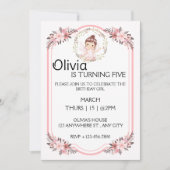 バレリーナガールピンクフローラリースバースデーパーティー 招待状 (正面)