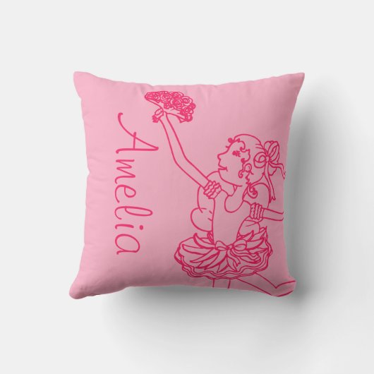バレリーナガールレッドピンクネーム装飾用クッション クッション (裏面)