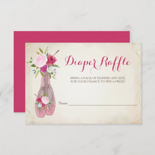 バレリーナガール赤ちゃんシャワーおむつラッフル 招待状 (正面/裏面)