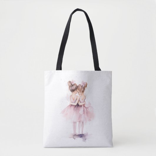 バレリーナシスターズハギングアートバレエ水彩画 トートバッグ (正面)