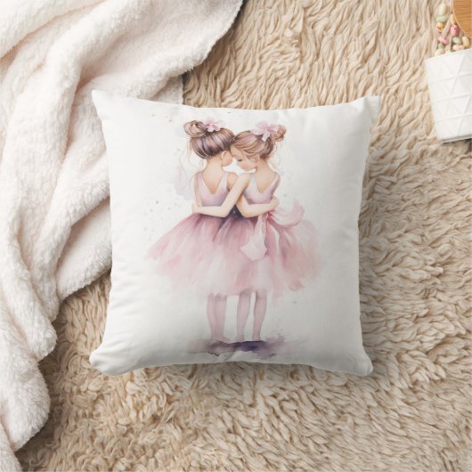バレリーナシスターズハギングバレエ水彩ピンク クッション (ブランケット)