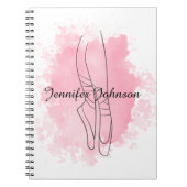 バレリーナシューズピンクの水色と名前 ノートブック (正面)