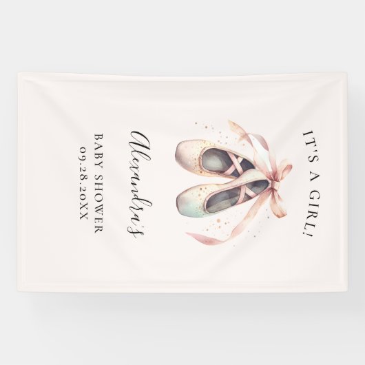 バレリーナシューズピンクベビーガールシャワーバックドロップ 横断幕 (横)