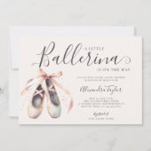 バレリーナシューズリボンピンク金ゴールドベビーガールシャワー 招待状 (正面)