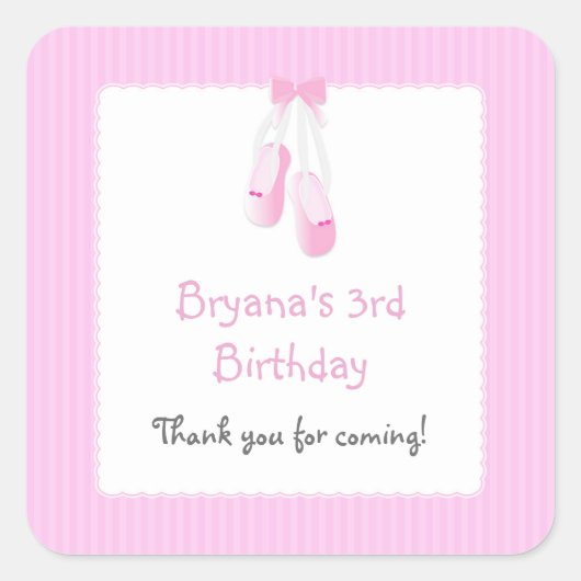 バレリーナスリッパーズピンクバレエパーティーシール スクエアシール (正面)