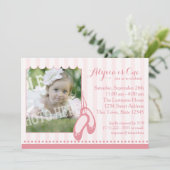 バレリーナスリッパ最初の誕生日と写真 招待状 (スタンド正面)