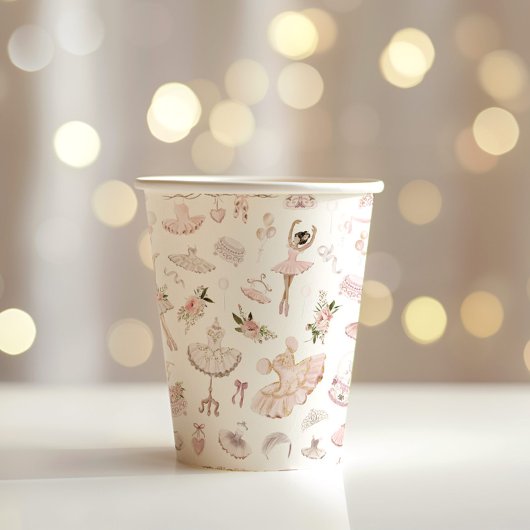 バレリーナス水彩赤面ピンク誕生日パーティー 紙コップ