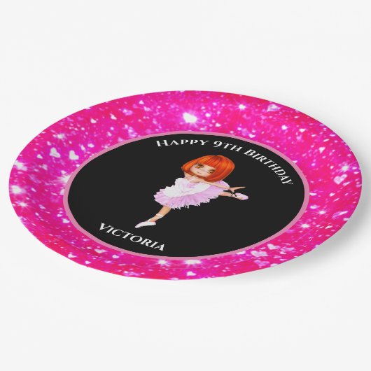 バレリーナダンサー「ハッピーバースデー」紙プレート ペーパープレート (アングル)