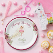バレリーナダンサー|ピンクフローラバレエ誕生日 ペーパープレート (パーティー)