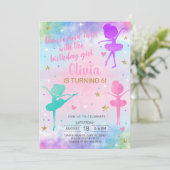 バレリーナダンストゥウィルの女の子の誕生日の招待。 招待状 (スタンド正面)