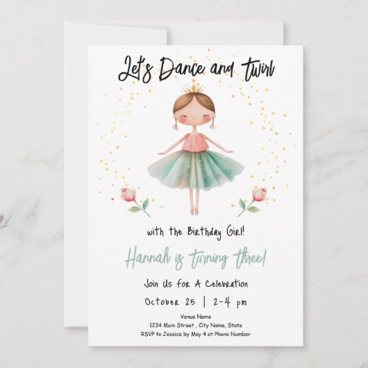 バレリーナダンストゥウィル3rdバースデーガール 招待状 (正面)