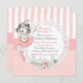 バレリーナトゥトゥバレーピンクホワイトストライプレース 招待状 (正面/裏面)
