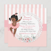 バレリーナトゥトゥバレーピンクホワイトストライプレース 招待状 (正面/裏面)