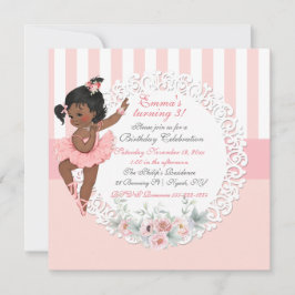 バレリーナトゥトゥバレーピンクホワイトストライプレース 招待状