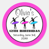 バレリーナネオンバレエダンサーのダンスバースデーパーティー ラウンドシール (正面)