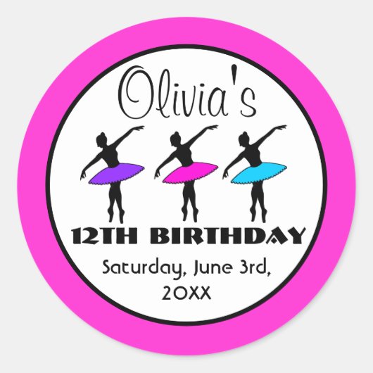 バレリーナネオンバレエダンサーのダンスバースデーパーティー ラウンドシール (正面)