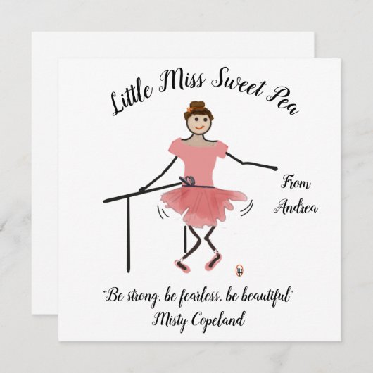 バレリーナノートカードwリトルスウィート恋しく思ピード サンキューカード (正面/裏面)