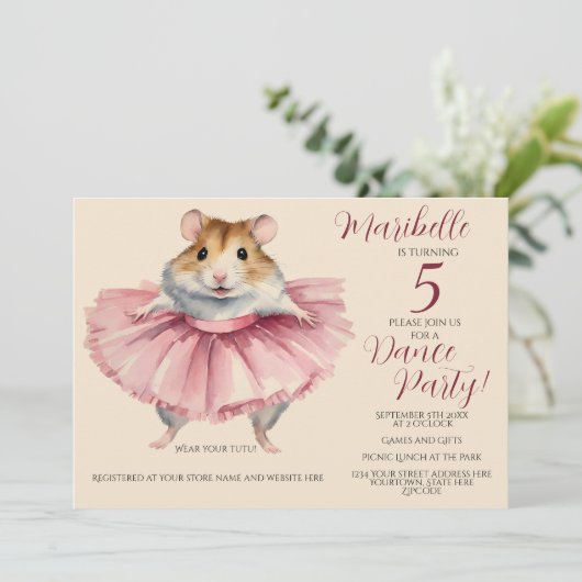 バレリーナハムスターガールズバースデーパーティー 招待状 (スタンド正面)