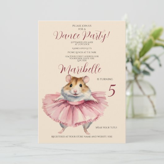 バレリーナハムスターガールズバースデーパーティー 招待状 (スタンド正面)