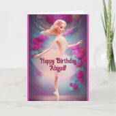 バレリーナバラフローラピンクバレエハッピーバースデー カード (正面)