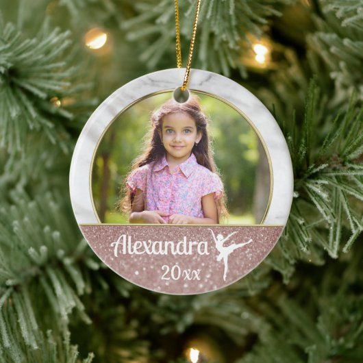 バレリーナバレエ女子エレガントピンクグリッターダンス セラミックオーナメント (ツリー)