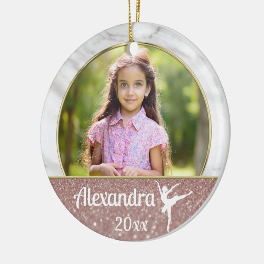 バレリーナバレエ女子エレガントピンクグリッターダンス セラミックオーナメント (左)